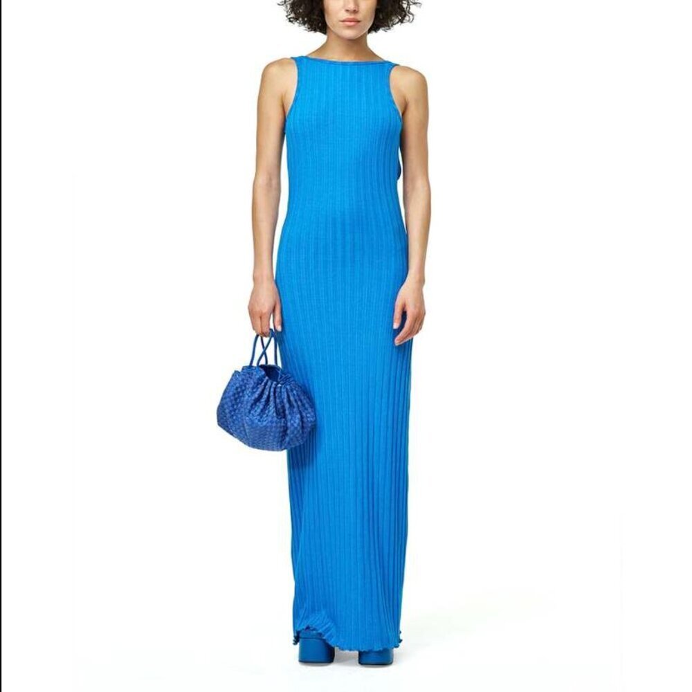Simon Miller Draco Blue Ribbed Sleeveless Maxi Dress XS